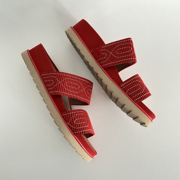 Donald Pliner Sandals Women 8.5M Red Cait Double Strap Open-toe Wedge - Picture 5 of 12